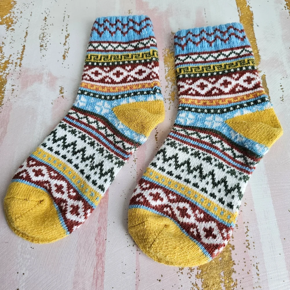 Nordic Pattern Socks Autumn Winter Warm Boots Warm Thick Socks Fair Isle Style